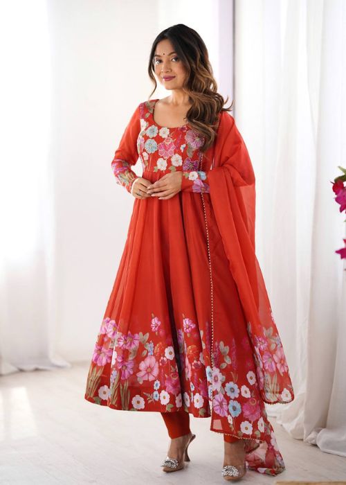 Floral Printed Organza Anarkali Suit