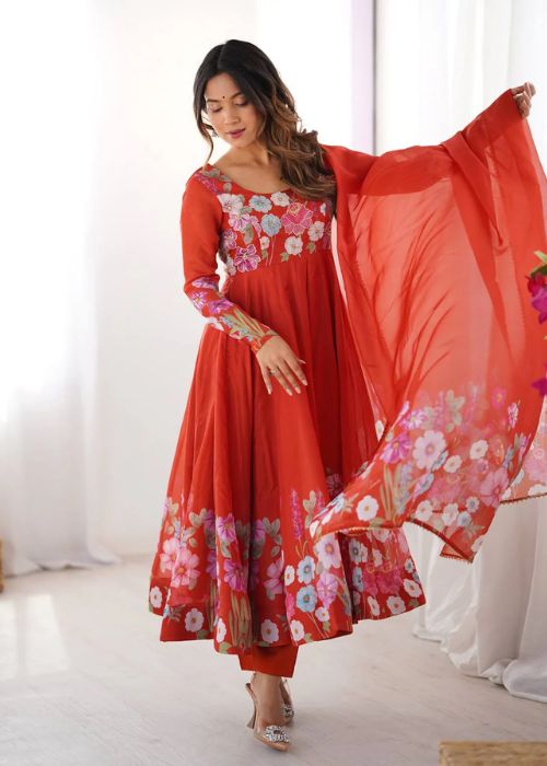 Floral Printed Organza Anarkali Suit