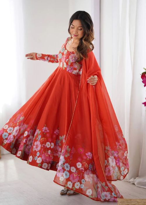 Floral Printed Organza Anarkali Suit